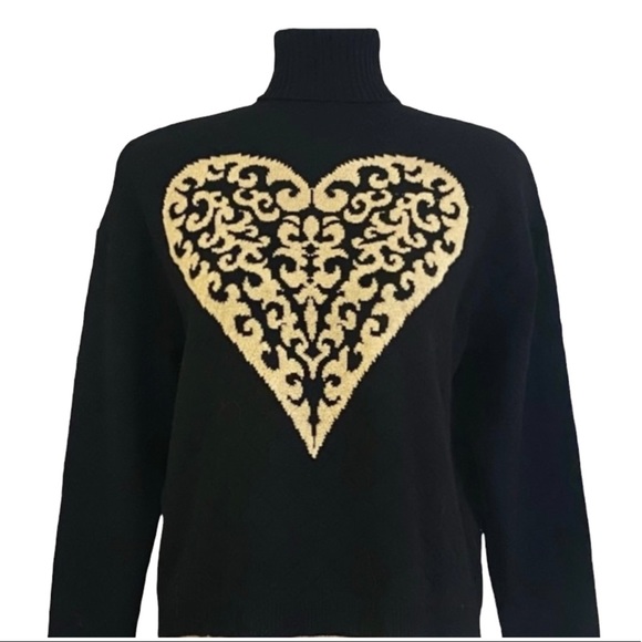 St. John Sweaters - St John Collection Gold Heart Black Turtleneck Sweater